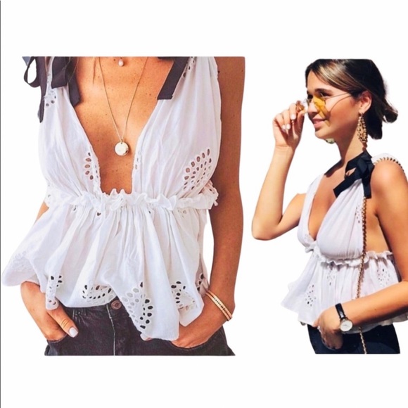 ZARA EMBROIDERED WHITE TOP - Picture 1 of 6